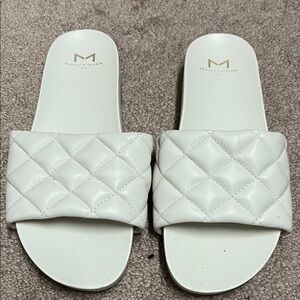 Marc Fisher Quilted White Slide Sandals